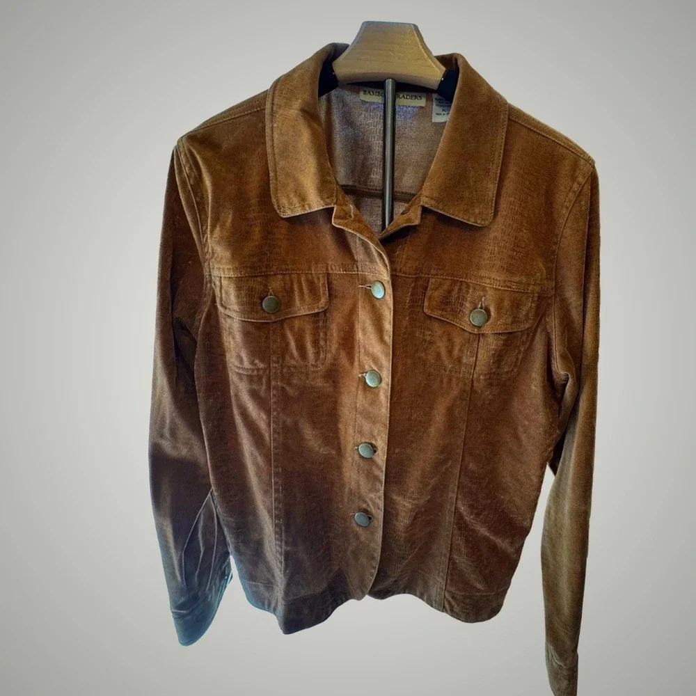 Bamboo‎ Traders Brown Faux Suede Snakeskin Embossed Button Front Jacket PL